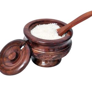 rustic salt box jar cellar with hand carving design lid, wooden salt pinch bowls | wood salt pepper keeper, spice bowls for cooking, sugar holder for kitchen, mothers day gifts for mom