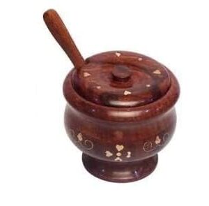 rustic salt box jar cellar with brass inlay design lid, wooden salt pinch bowls | wood salt pepper keeper, spice bowls for cooking, sugar holder for kitchen,dry fruit box pack of 2