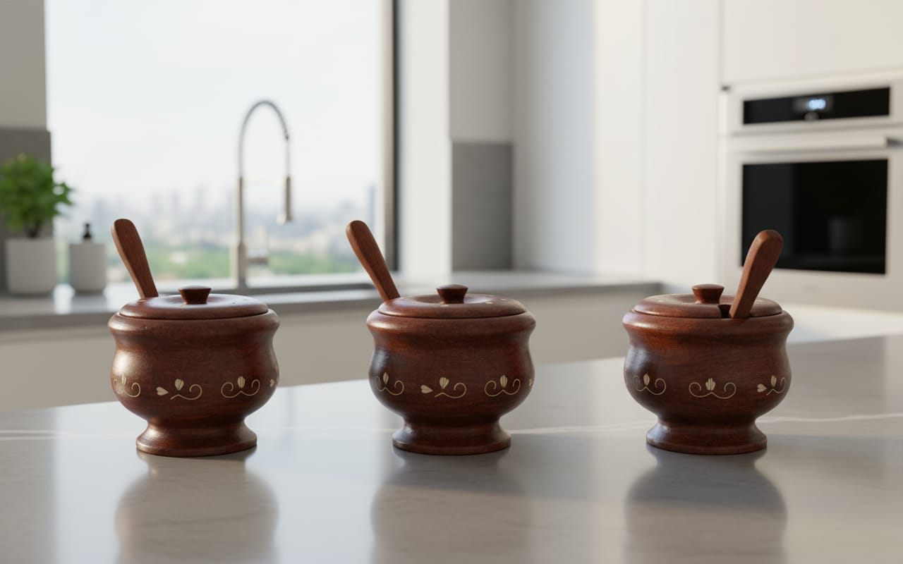 rustic salt box jar cellar with brass inlay design lid, wooden salt pinch bowls | wood salt pepper keeper, spice bowls for cooking, sugar holder for kitchen,dry fruit box pack of 2 rustic salt box jar cellar with brass inlay design lid, wooden salt pinch bowls | wood salt pepper keeper, spice bowls for cooking, sugar holder for kitchen,dry fruit box pack of 2