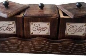 handcrafted wooden refreshment jar set with tray | 3 containers for tea, sugar, coffee | mukhwas & spice storage box | indian traditional serveware