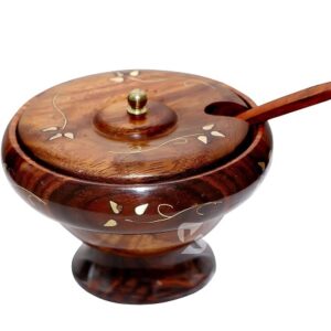 wooden sugar, spice pot rustic salt box cellar with hand brass lid & spoon, wooden salt pinch bowls | wood salt pepper keeper, spice bowls for cooking, sugar holder for kitchen, mothers day gifts for mom