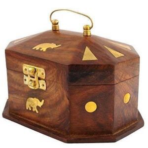 handmade wooden jewellery box for women wood brown mix | durable & elegant jewel organizer with elephant décor | jewellery storage box with latch closure 6 inches