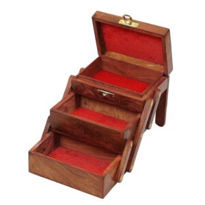 wooden jewellery box with 3 expandable jewellery boxes jewellery storage box/vanity box/for women earrings organiser for women 8 inch (copy)