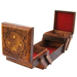 wooden jewellery box with 3 expandable jewellery boxes jewellery storage box/vanity box/for women earrings organiser for women 8 inch