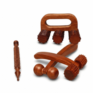 wooden acupressure manual massager for back, neck, face and body therapy combo kit for stress, pain relief (set of 4)