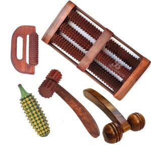 wooden foot massager acupressure and pain relief 6 roll/face / karela feet massager 6 roller stress acupressure