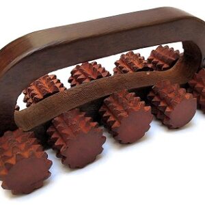 wooden acupressure back pain relief massager multi purpose body massager with 10 roller brown
