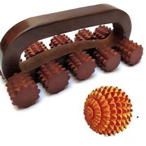 wooden acupressure back pain relief massager multi purpose body massager with 10 roller brown (copy)