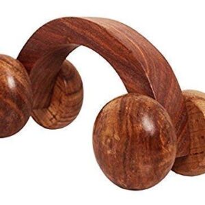 wooden four wheel body massager, handheld acupressure roller for back, neck, shoulders, legs & foot pain relief, deep tissue manual muscle relaxation