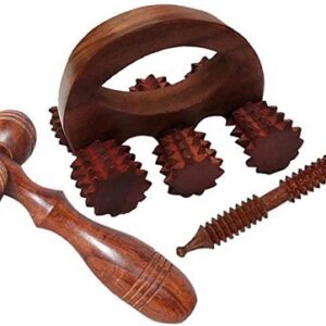 wooden acupressure back pain relief massager multi purpose body massager with 6 roller brown 4 inch (copy)