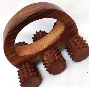 wooden acupressure back pain relief massager multi purpose body massager with 6 roller brown 4 inch