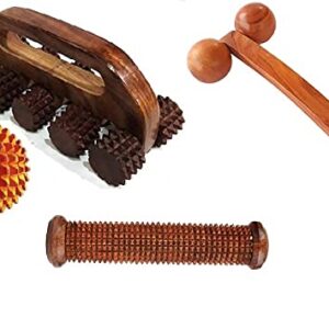 wooden acupressure back massager back pain relief hand massager roller and ball body massager with 10 massage set of 4