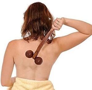 massager roller body stress acupressure pain relief/finger massager / karela massager wooden/pointed acupressure/wooden massage roller for back brown, 25 cm
