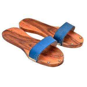 handcrafted wooden slippers for men & women – natural wood traditional sandals with toe post design, lightweight indoor footwear foot feet slippers chappal khadau slepers