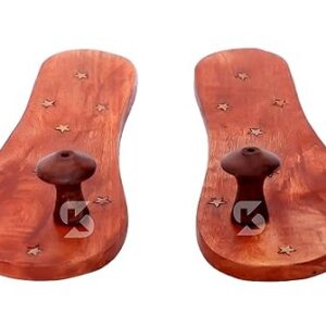 handcrafted wooden slippers for men & women – natural wood traditional sandals with brass star design, lightweight indoor footwear