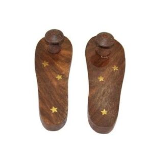 4 inch handcrafted wooden charan paduka – sacred footprints decorative showpiece for home temple, hindu altar decor, prayer room decoration & spiritual gift