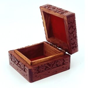 Home handmade wooden jewellery box for women jewel organizer hand carved with intricate full kashmiri carvings wood jewel organizer jewelry box for woman gift (4 x 4 inch)