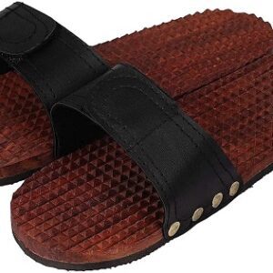 wooden acupressure slippers for men & women – pressure point foot massager sandals for everyday comfort and relaxation, natural brown