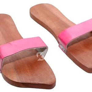 handcrafted wooden slippers for lady ladies sleepar women – natural wood traditional sandals with toe post design, lightweight indoor footwear foot feet slippers chappal khadau slepers