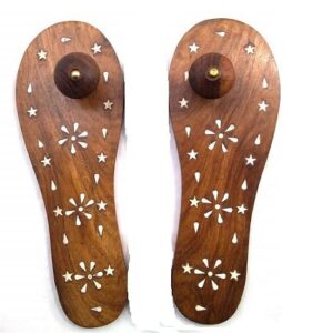 handcrafted wooden slippers for men & women – natural wood traditional sandals with brass star & floral design, lightweight indoor footwear